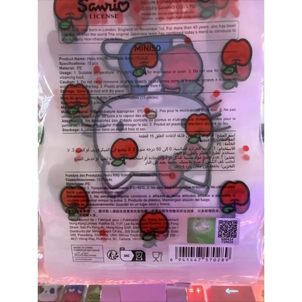 Sanrio Hello Kitty Resealable Zip Top Bag 15 Pieces Food ~8
